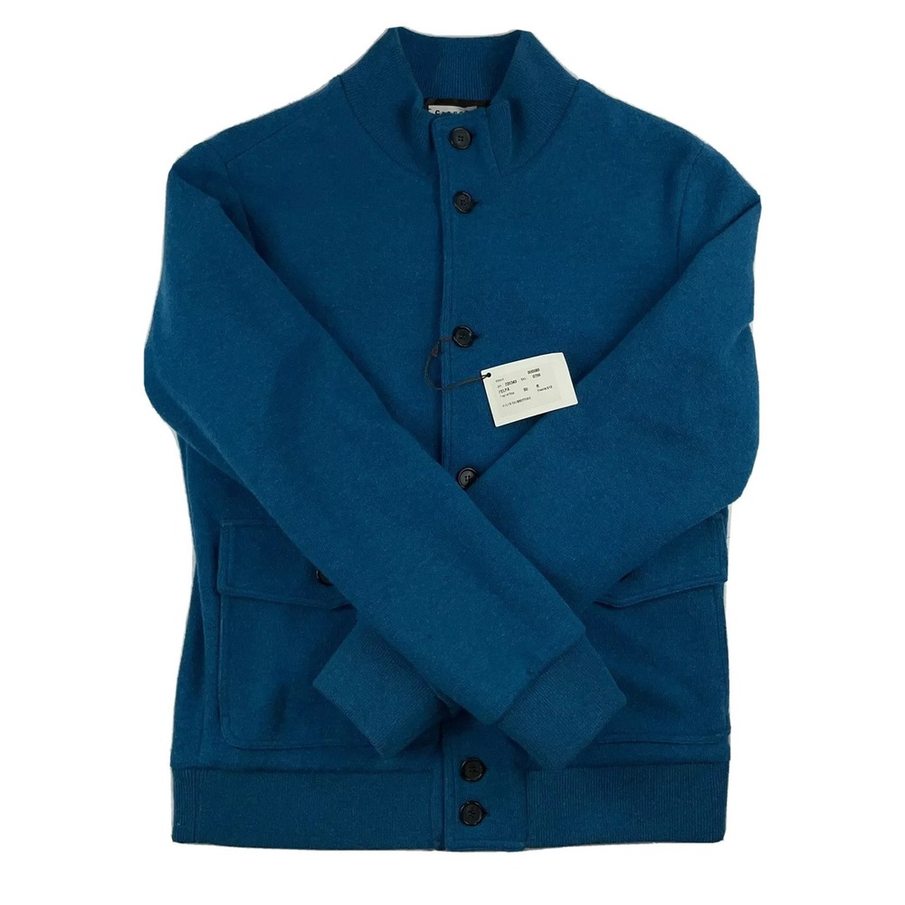 Caruso Blue Button Front Shirt Jacket Wool Cotton Stretch Sweater‎ Size 40R NWT